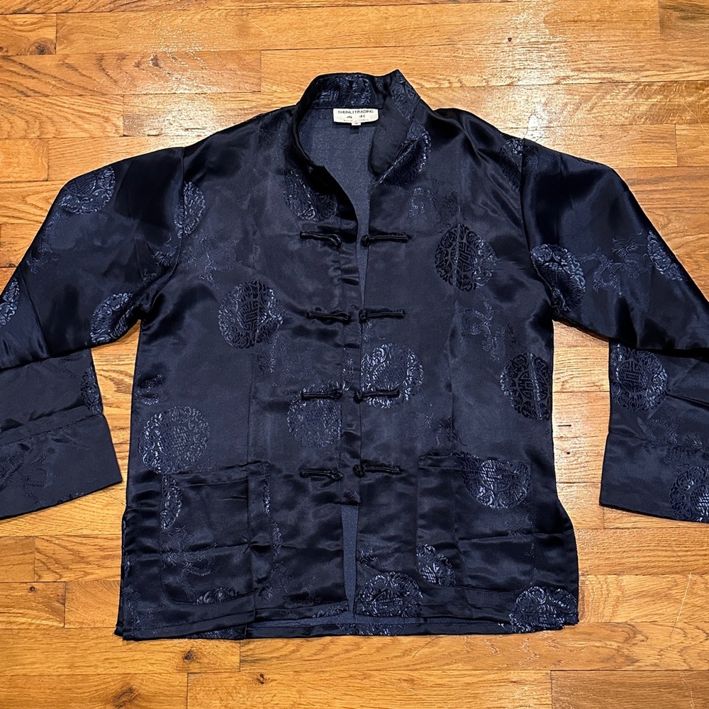 Traditional Chinese Blue Satin Jacket & Pants